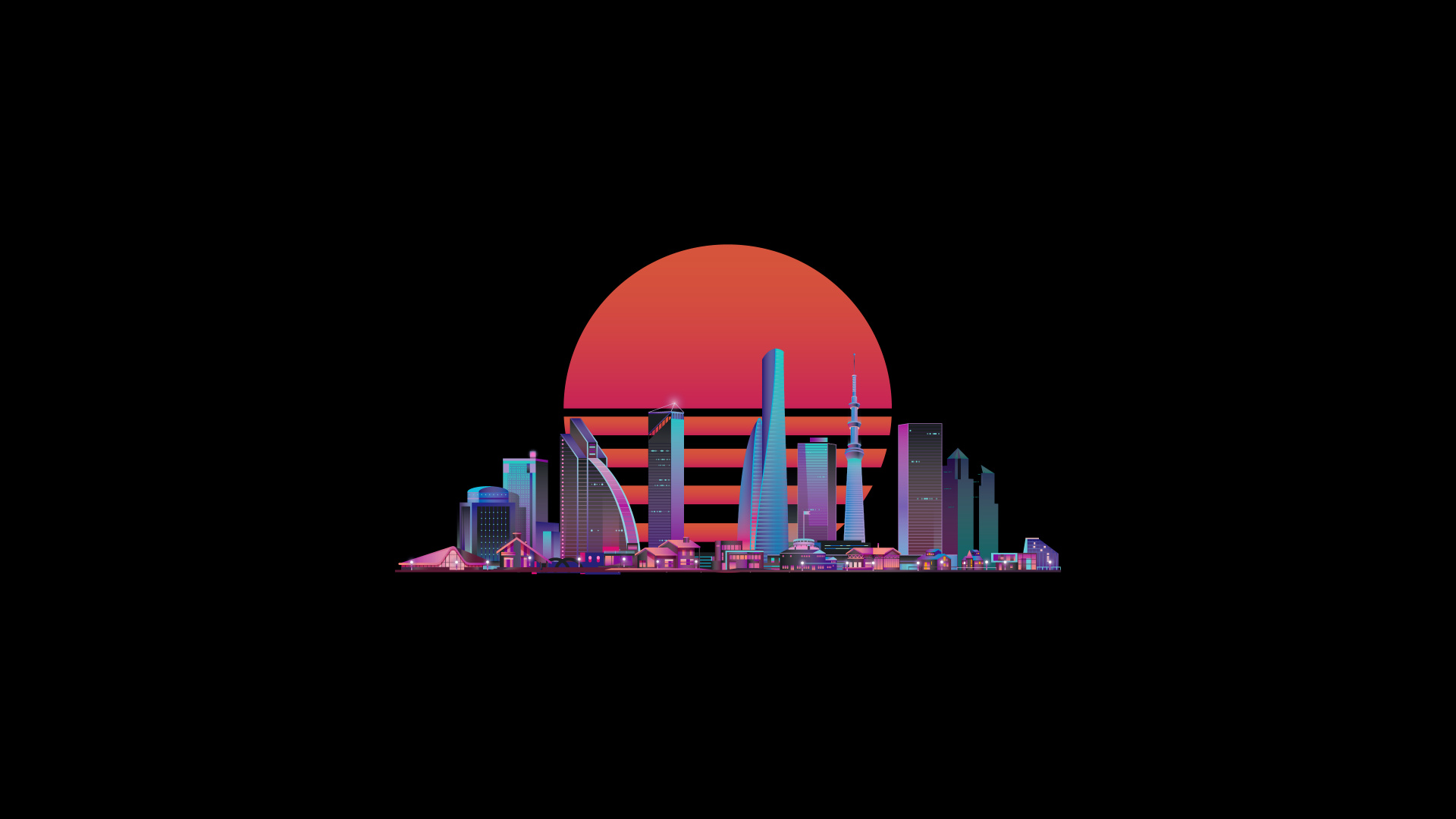 Amoled, Vaporwave, Synthwave City, Synthwave, Diseño. Wallpaper in 1920x1080 Resolution