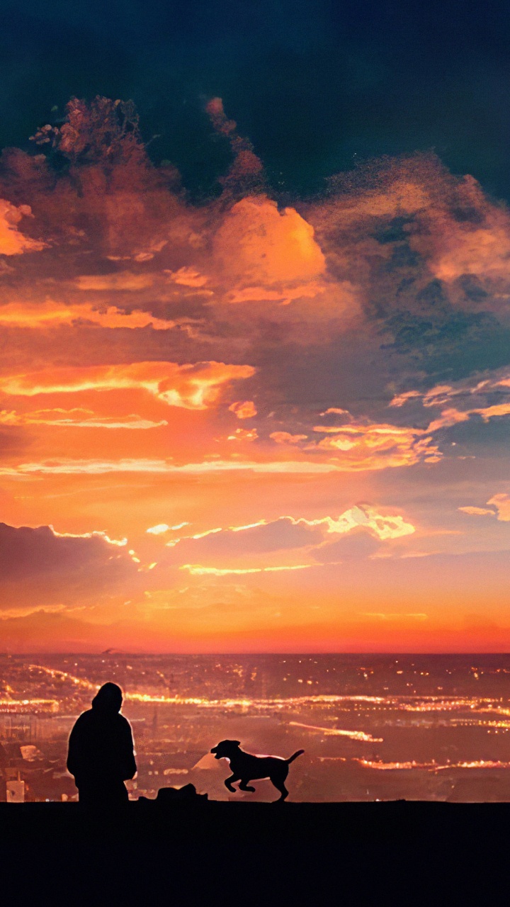 Silhouette Von 2 Personen, Die Während Des Sonnenuntergangs Auf Einem Felsen Sitzen. Wallpaper in 720x1280 Resolution