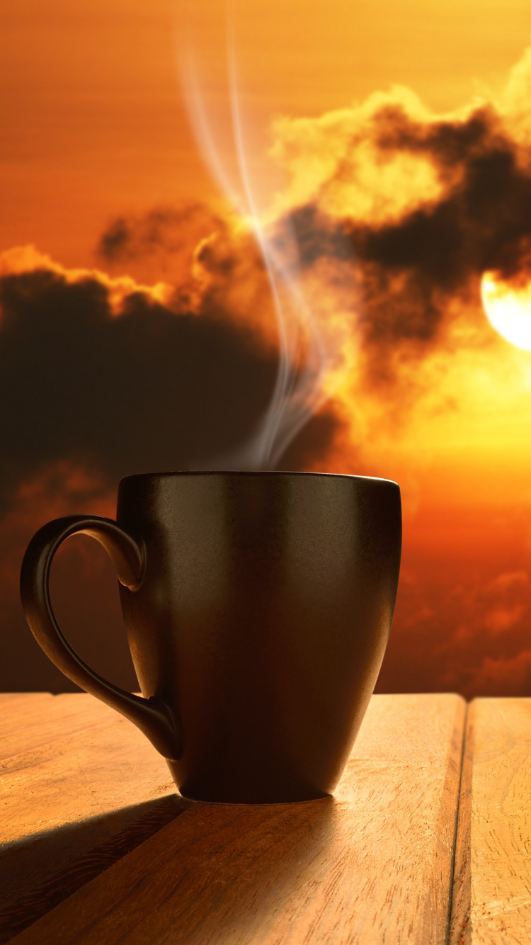 White Ceramic Mug on Brown Wooden Table During Sunset. Wallpaper in 750x1334 Resolution