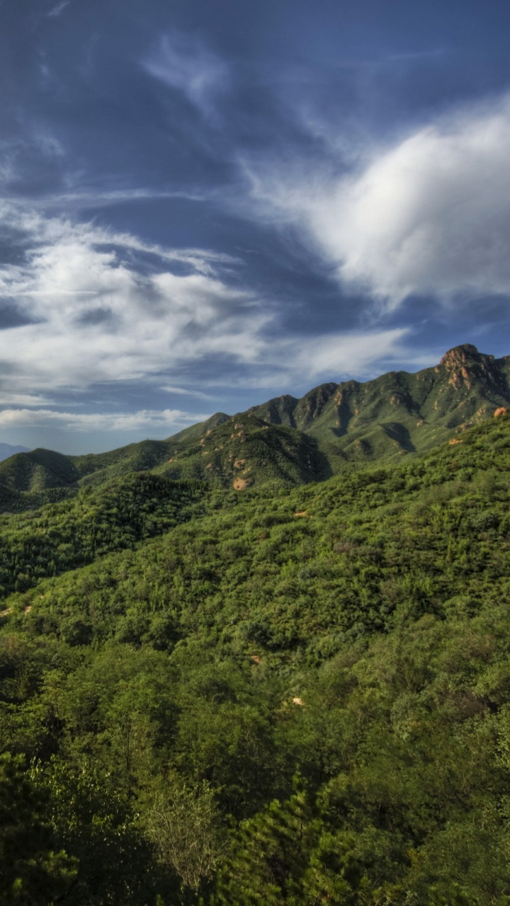 Grüne Bäume Auf Dem Berg Unter Weißen Wolken Und Blauem Himmel Tagsüber. Wallpaper in 720x1280 Resolution