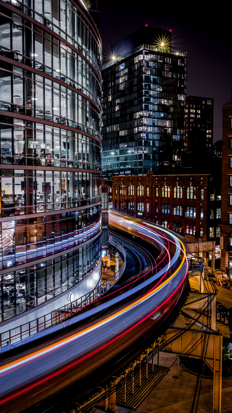 Time Lapse Photography of City During Night Time. Wallpaper in 750x1334 Resolution