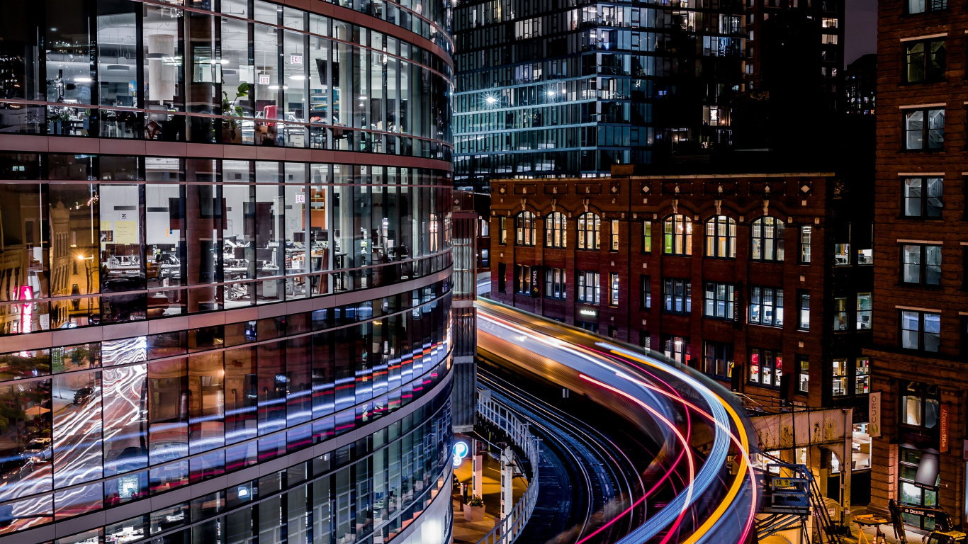 Photographie en Accéléré de la Ville Pendant la Nuit. Wallpaper in 1366x768 Resolution