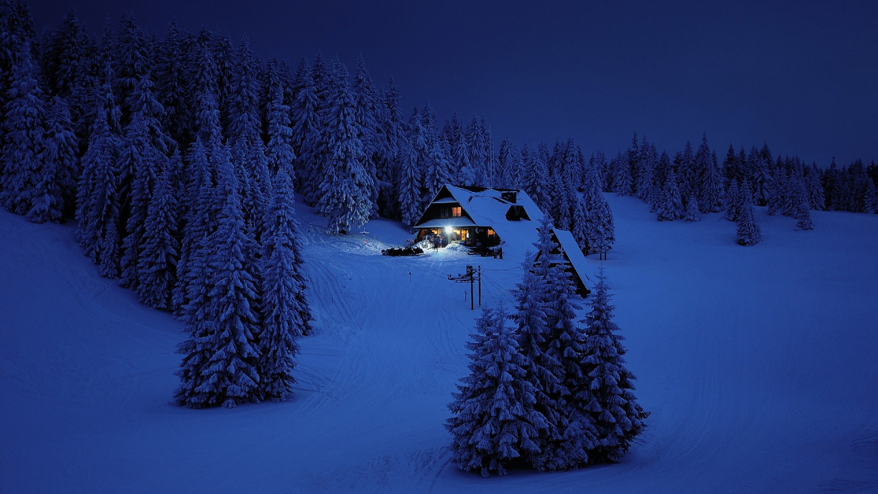 Winterberge, Alpen, Berghütte, Bergresort, Schnee. Wallpaper in 1280x720 Resolution