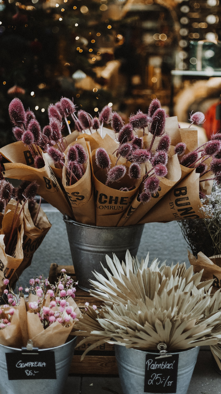 Cornet de Crème Glacée Brune Avec Des Fleurs Violettes. Wallpaper in 750x1334 Resolution