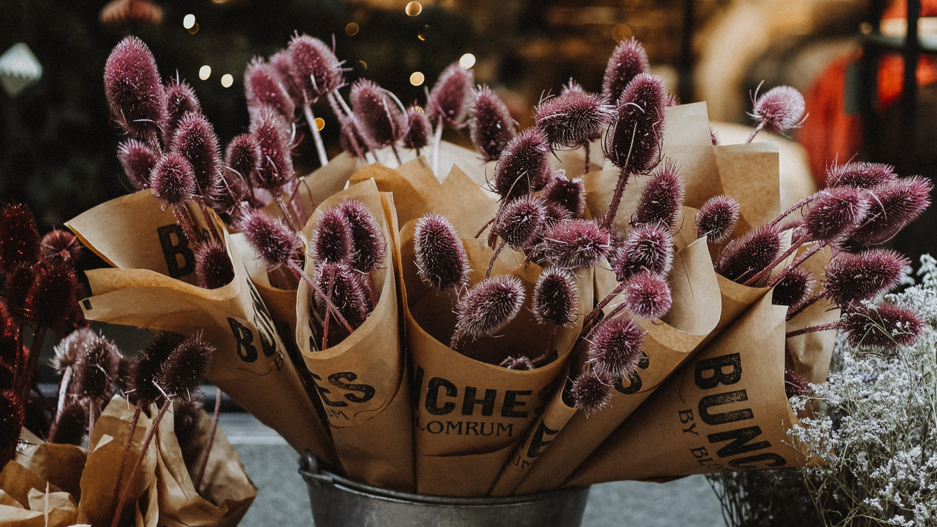 Brown Ice Cream Cone With Purple Flowers. Wallpaper in 1366x768 Resolution