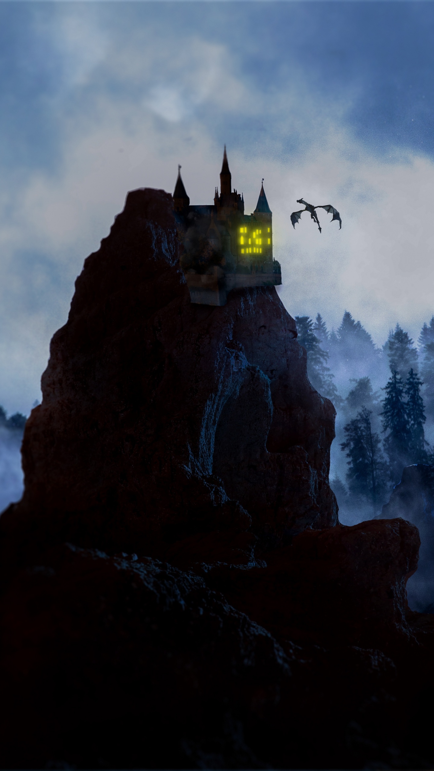 Person Standing on Rock Formation Near Green Trees During Daytime. Wallpaper in 1440x2560 Resolution