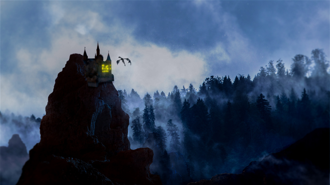 Personne Debout Sur Une Formation Rocheuse Près D'arbres Verts Pendant la Journée. Wallpaper in 1366x768 Resolution