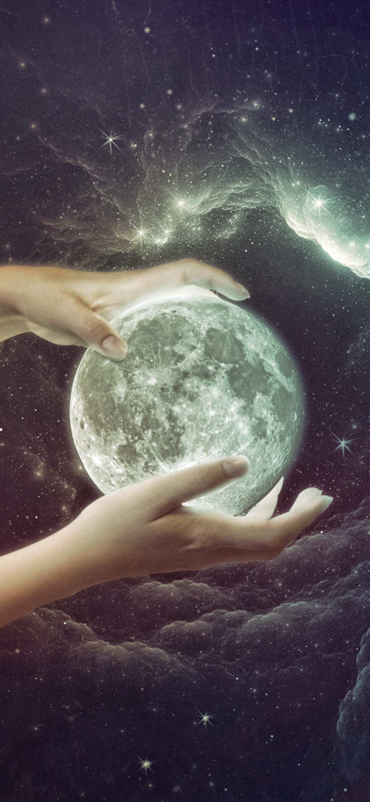 满月, 月亮, 这个星球, 艺术, 手 壁纸 1242x2688 允许