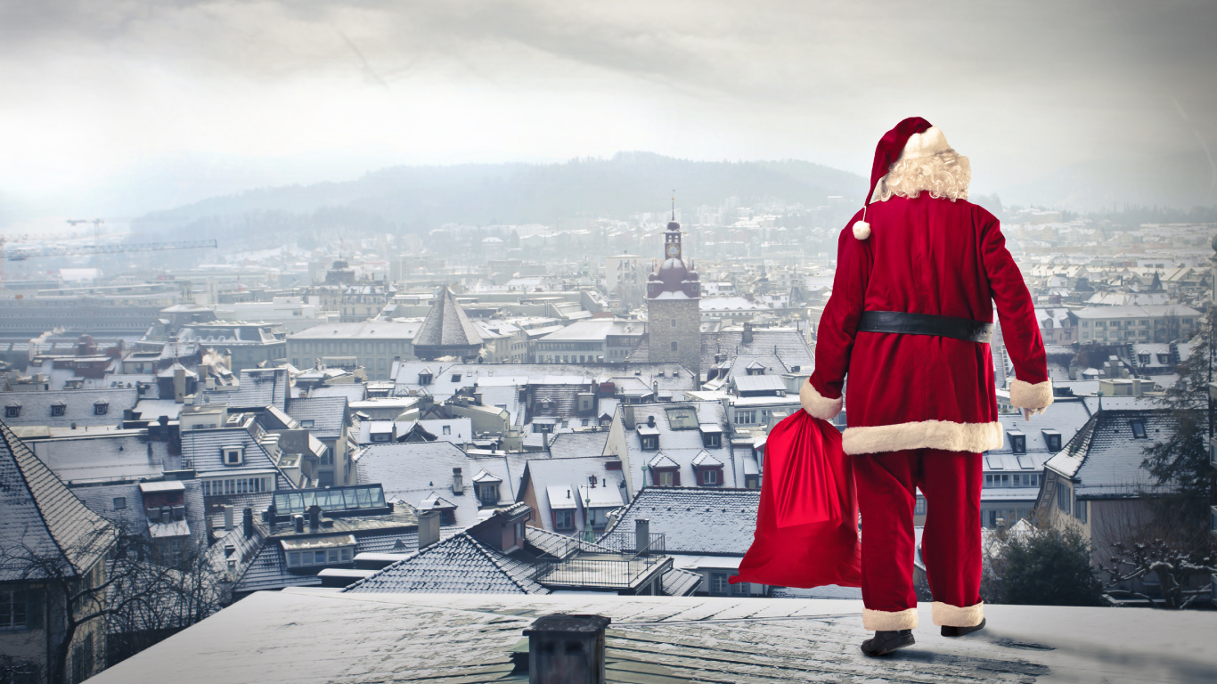 Santa Claus, El Día De Navidad, Turismo, Vacaciones, Nieve. Wallpaper in 1366x768 Resolution