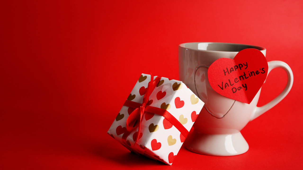 le Jour de Valentines, Red, Tasse à Café, Amour, le 14 Février. Wallpaper in 1280x720 Resolution