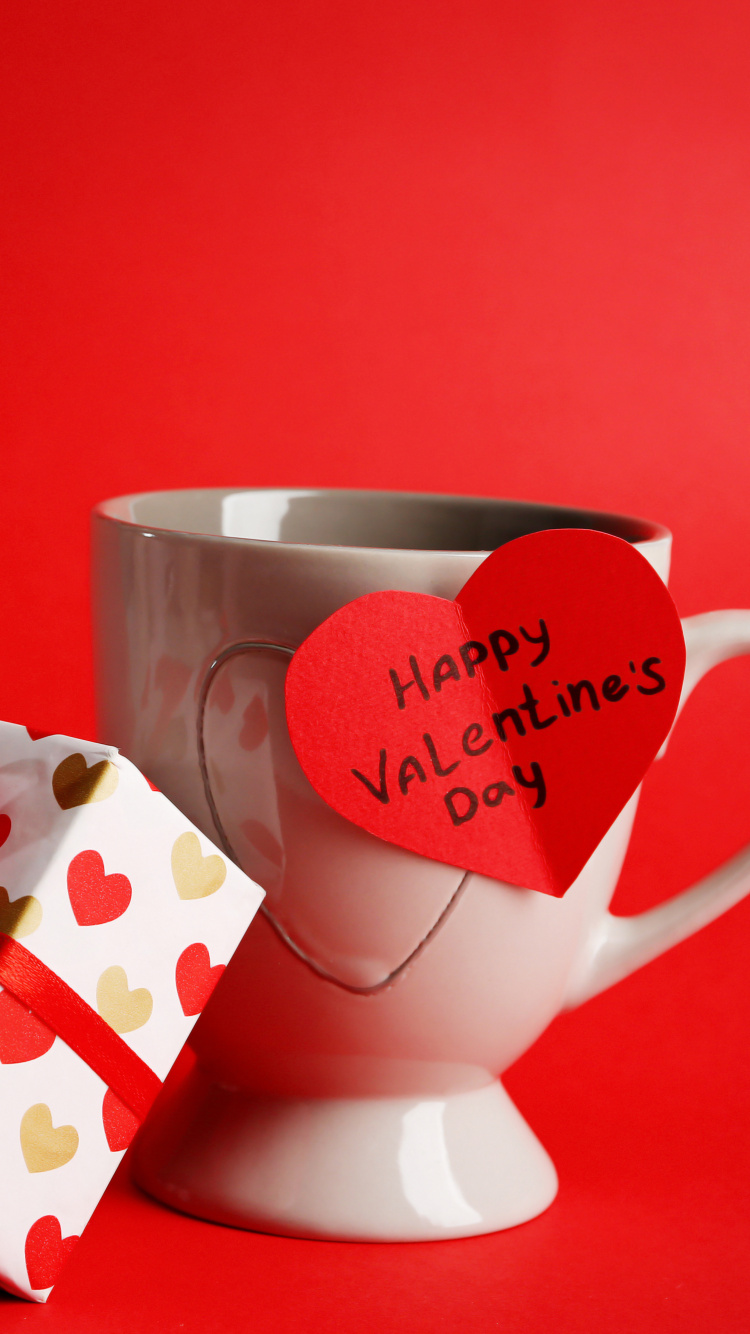 el Día de San Valentín, Rojo, Taza de Café, Amor, el 14 de Febrero. Wallpaper in 750x1334 Resolution