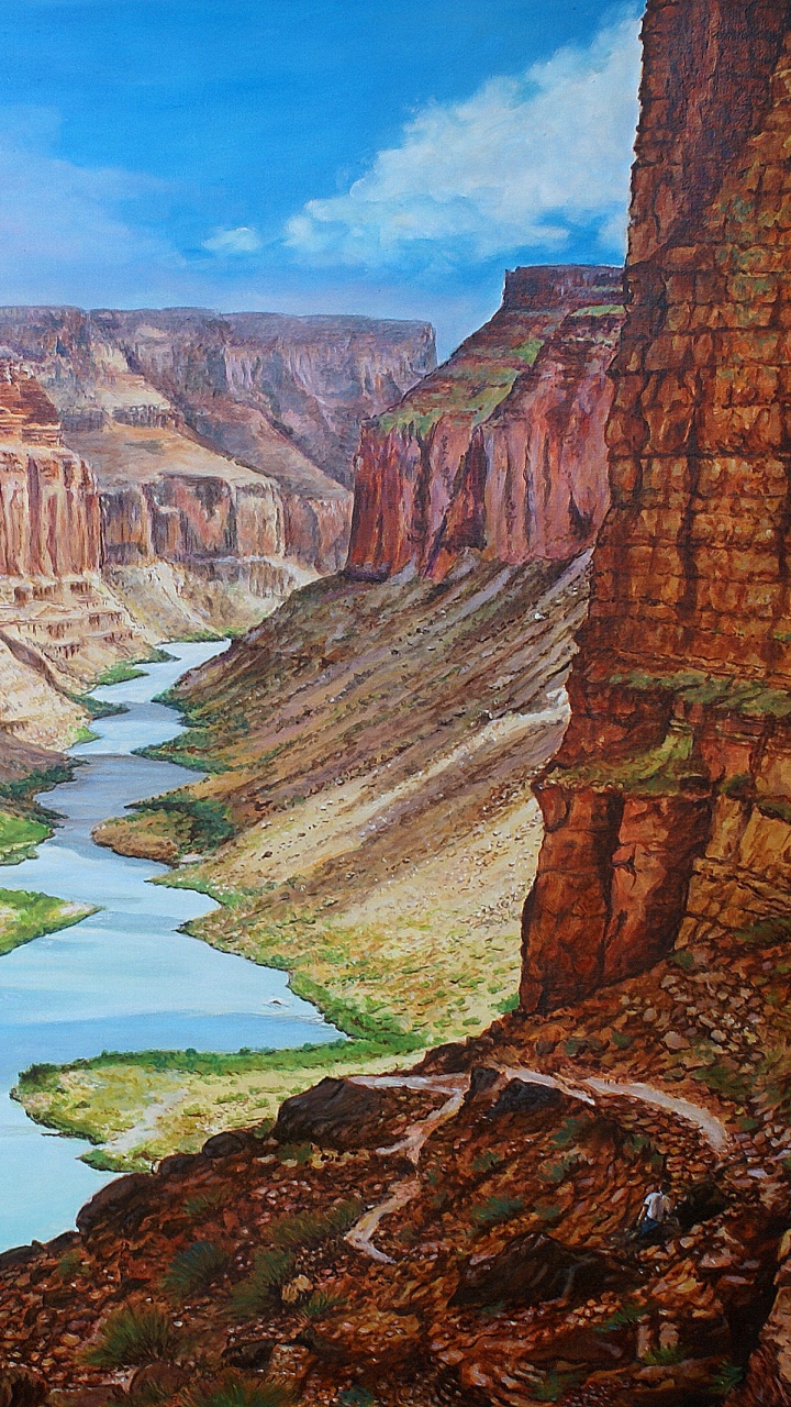 Brown Rocky Mountain Beside River. Wallpaper in 720x1280 Resolution