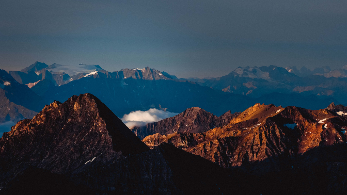 Mountain, Cloud, Natural Landscape, Highland, Snow. Wallpaper in 1366x768 Resolution