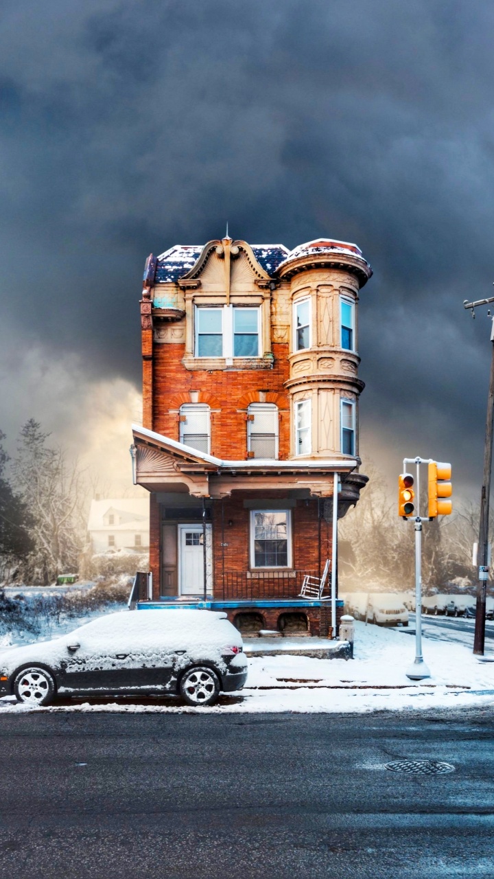 Cloud, Building, Cars, Snow, Window. Wallpaper in 720x1280 Resolution