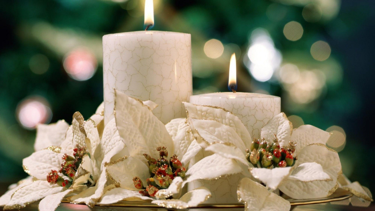 Christmas Day, Candle, Christmas Decoration, Poinsettia, Holiday. Wallpaper in 1280x720 Resolution