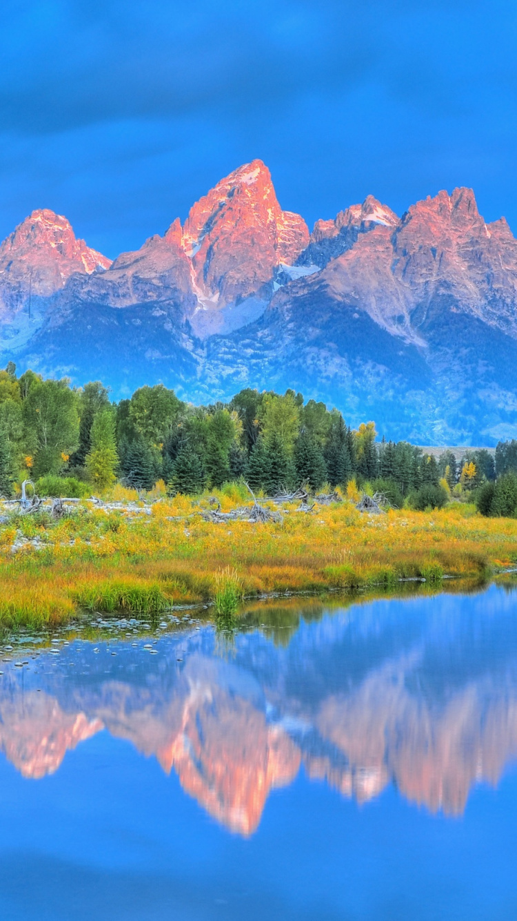 Green Trees Near Lake and Mountain Under Blue Sky During Daytime. Wallpaper in 750x1334 Resolution