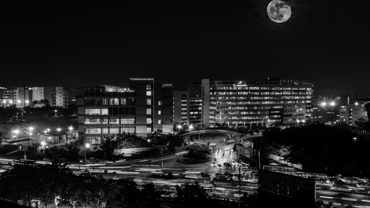 Grayscale Photo of City Buildings. Wallpaper in 1280x720 Resolution