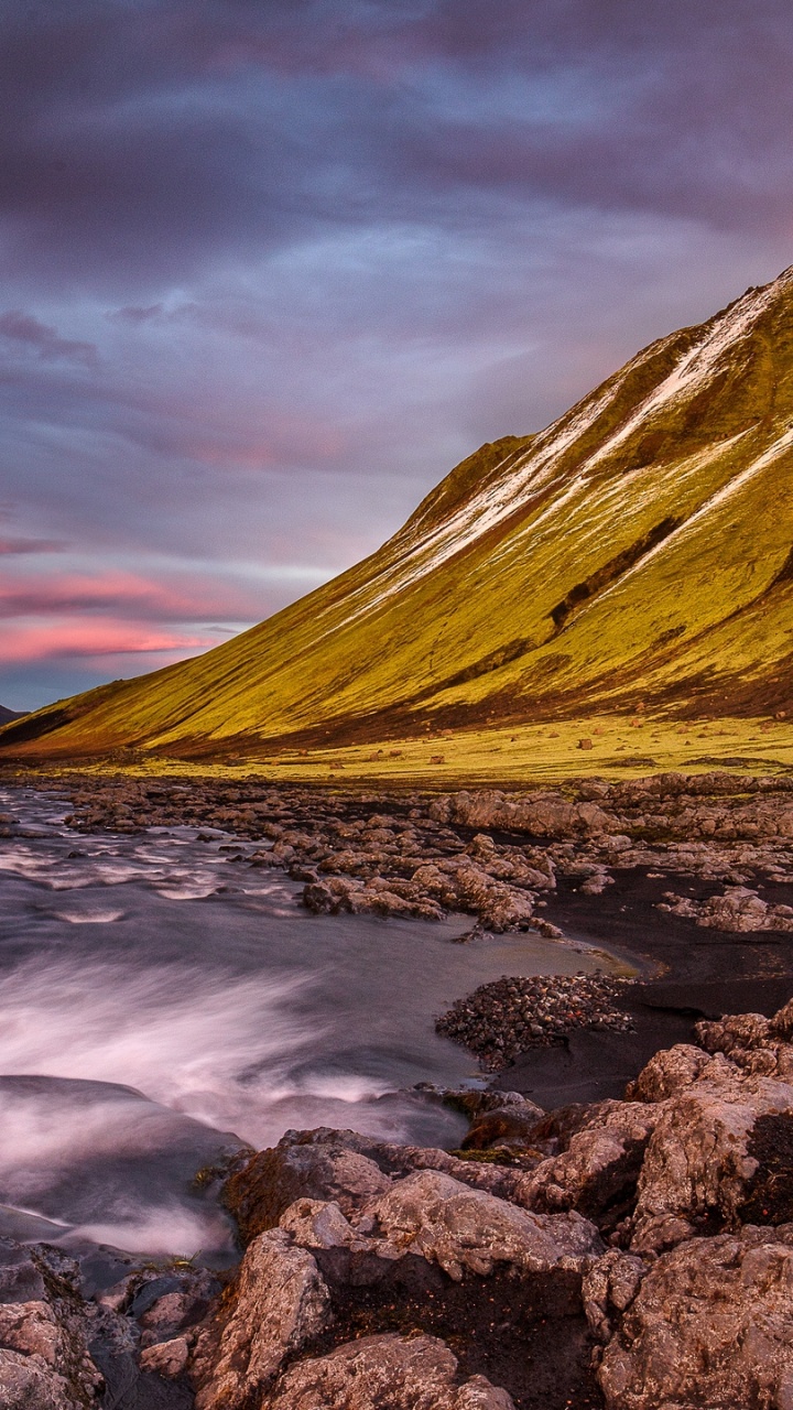 Brown Mountain Near Body of Water Under Cloudy Sky During Daytime. Wallpaper in 720x1280 Resolution