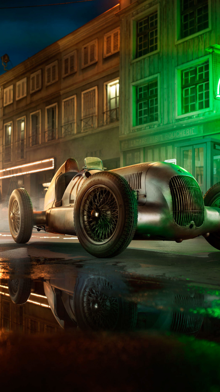 Voiture Verte et Noire Sur Route Pendant la Nuit. Wallpaper in 750x1334 Resolution