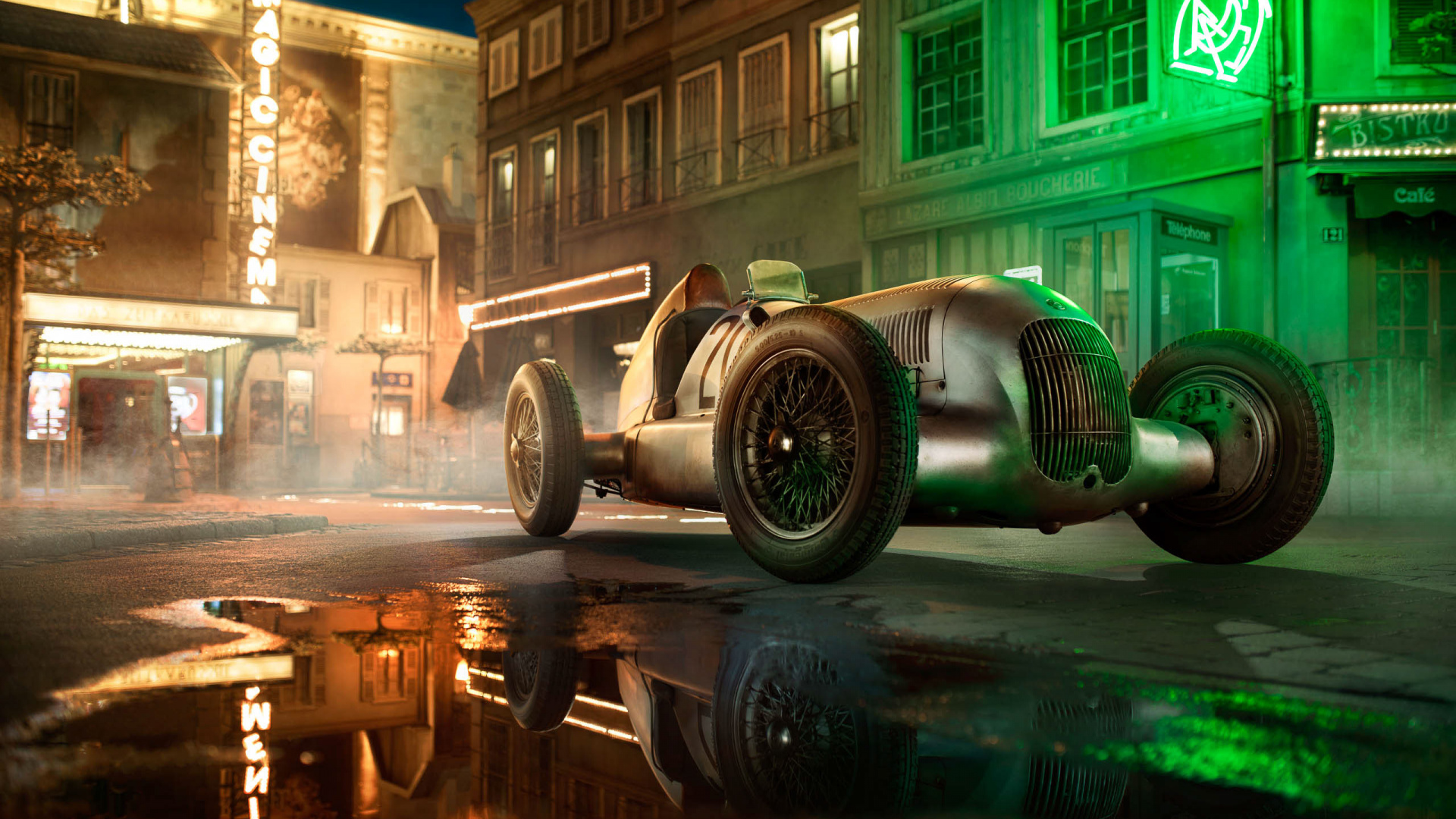 Green and Black Car on Road During Night Time. Wallpaper in 1920x1080 Resolution