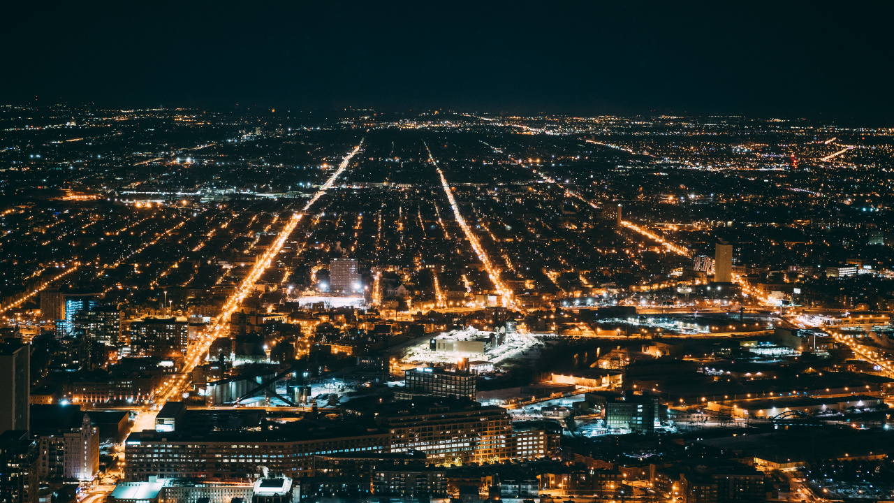 Luftaufnahme Der Stadt Bei Nacht Night. Wallpaper in 1280x720 Resolution