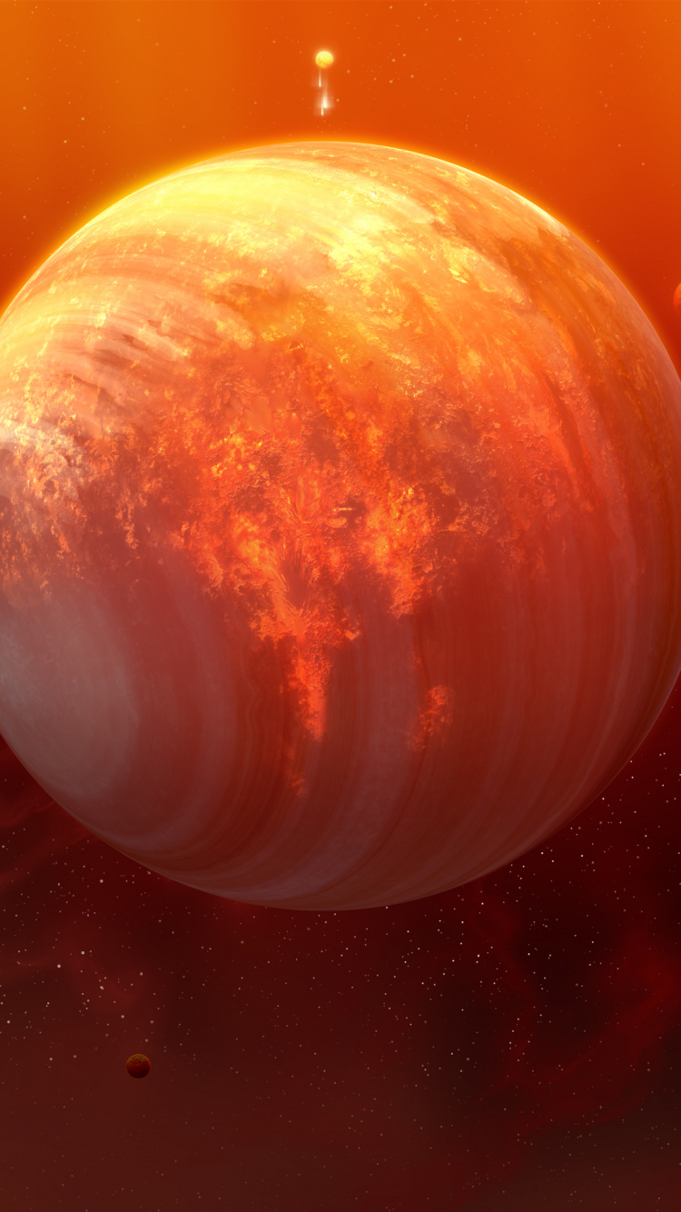 Roter Und Blauer Planet Mit Sternen. Wallpaper in 750x1334 Resolution