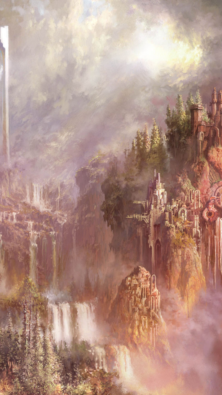 Pintura de Árboles Marrones y Verdes. Wallpaper in 750x1334 Resolution