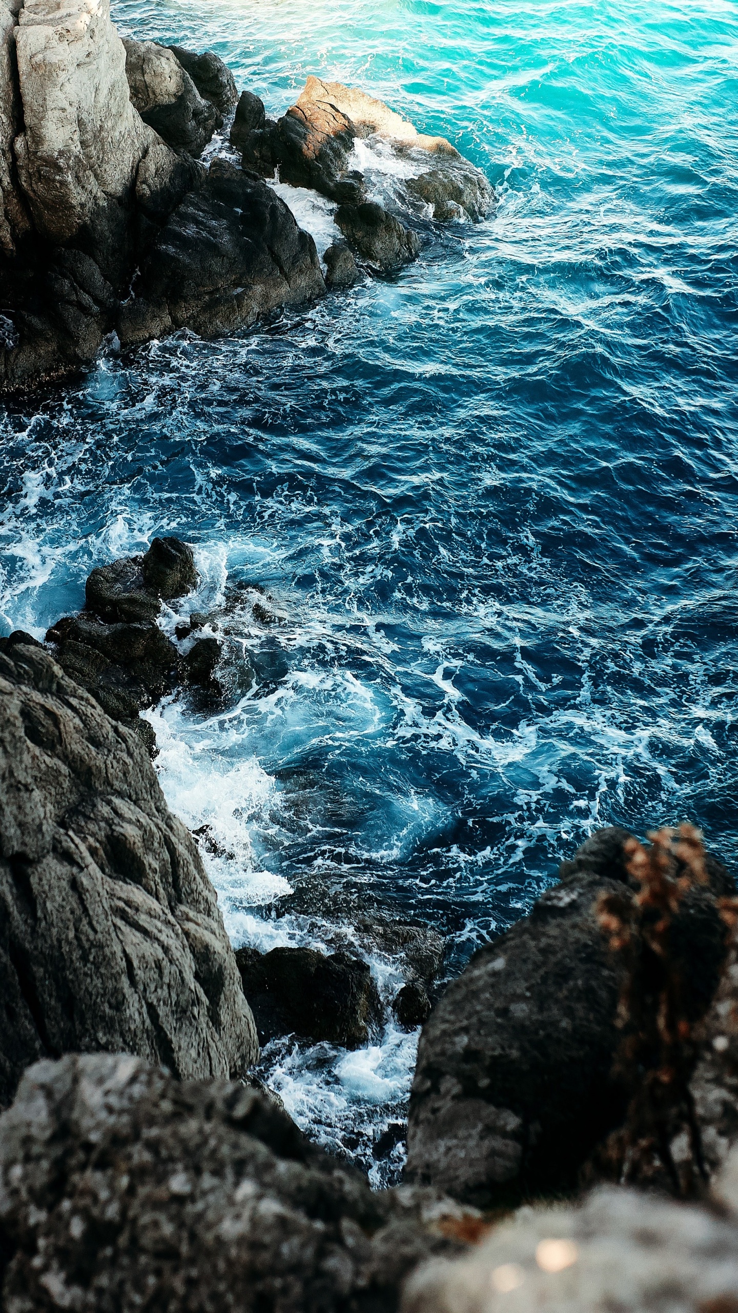 Esthétique Brun Vert Bleu Roches, Rock, Terre, Eau, Mer. Wallpaper in 1440x2560 Resolution