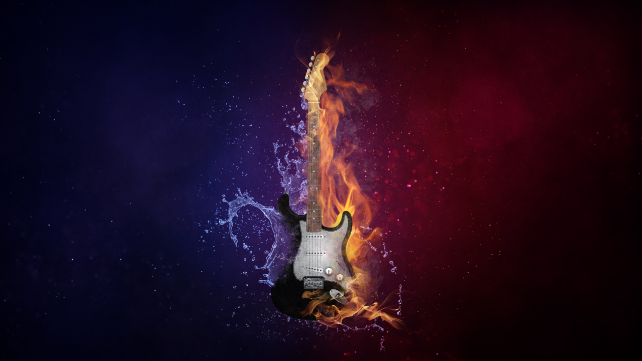 Guitare, Chaleur, Flamme, Obscurité, Feu. Wallpaper in 1280x720 Resolution