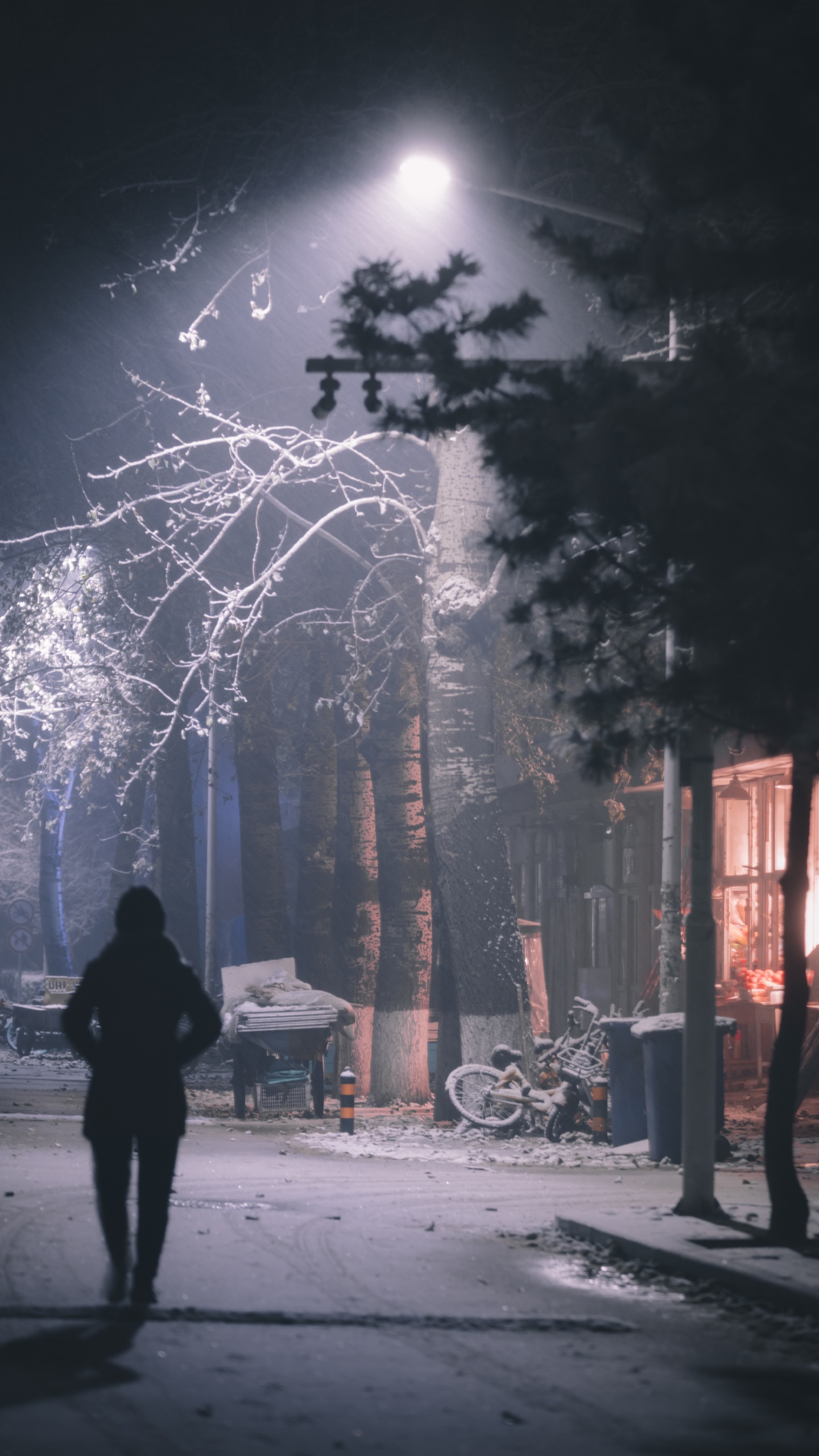 Person in Black Coat Standing on Snow Covered Ground During Daytime. Wallpaper in 1440x2560 Resolution