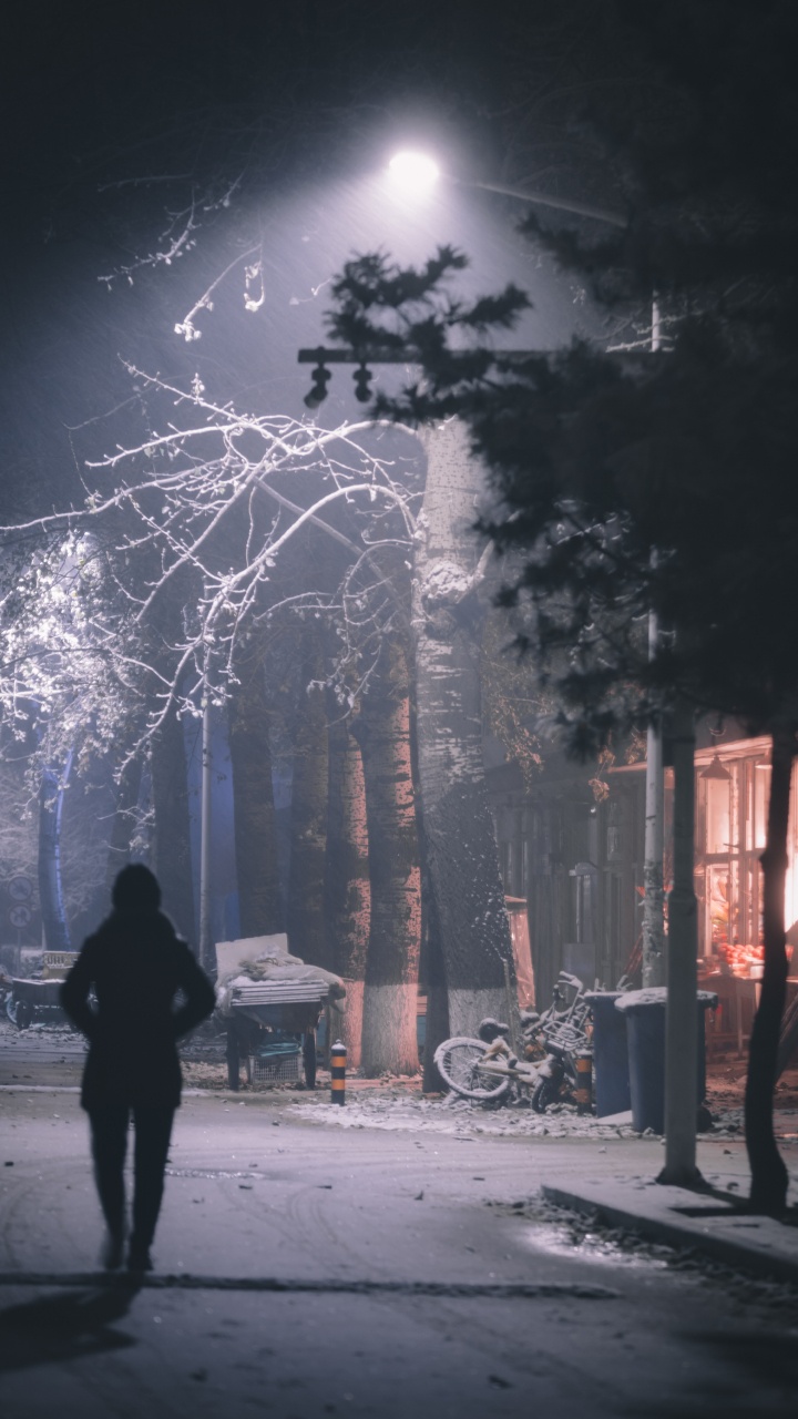 Person in Black Coat Standing on Snow Covered Ground During Daytime. Wallpaper in 720x1280 Resolution