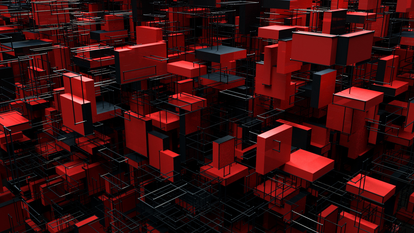 Blocs de Cubes Rouges et Bleus. Wallpaper in 1366x768 Resolution