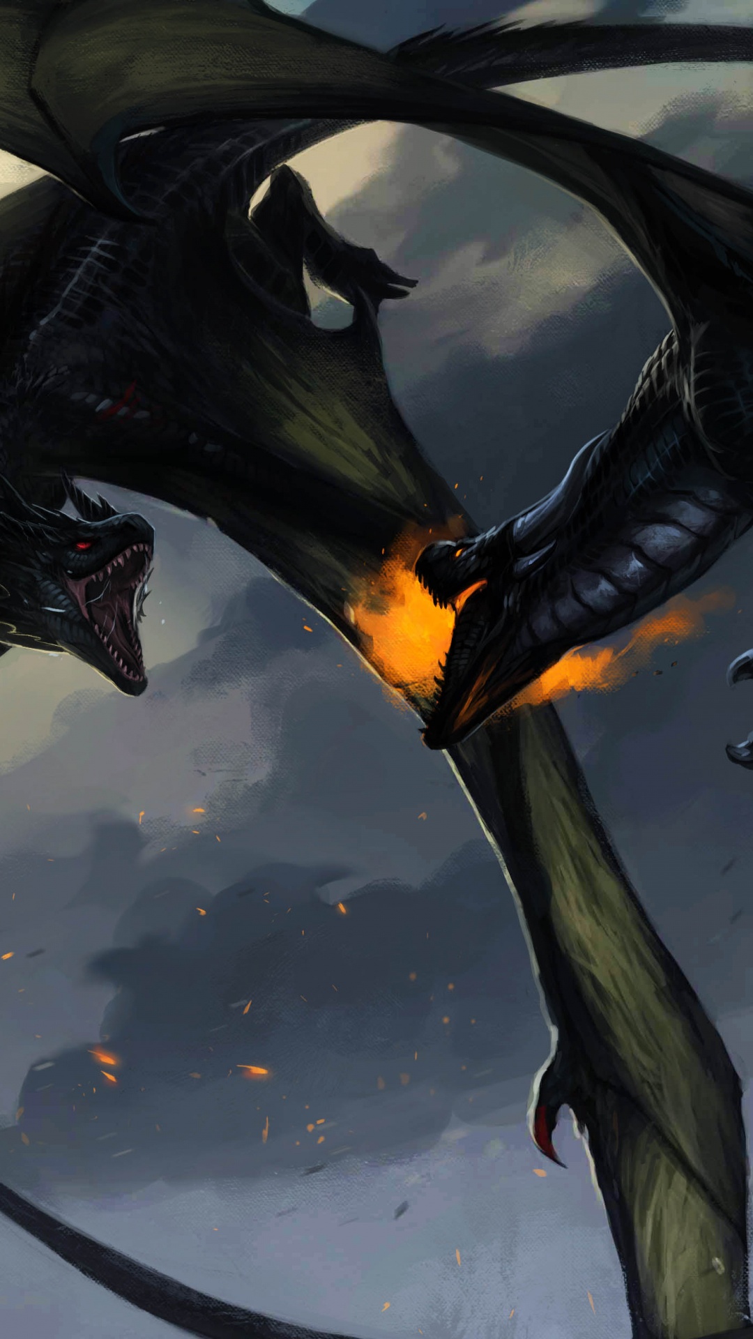 Schwarzer Drache Mit Orangefarbenen Flügeln Abbildung. Wallpaper in 1080x1920 Resolution