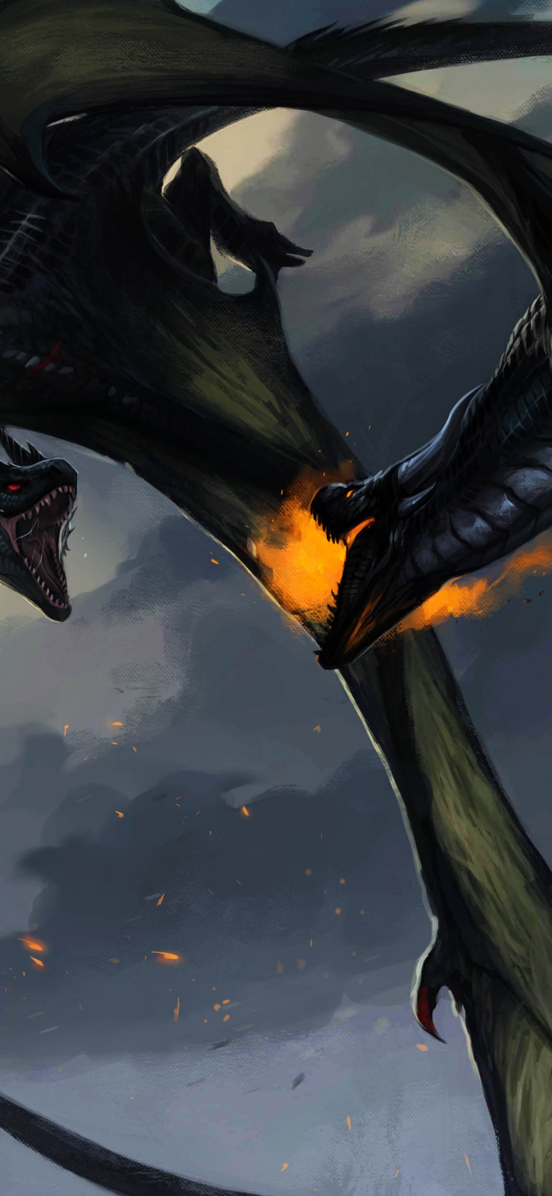 Schwarzer Drache Mit Orangefarbenen Flügeln Abbildung. Wallpaper in 1125x2436 Resolution