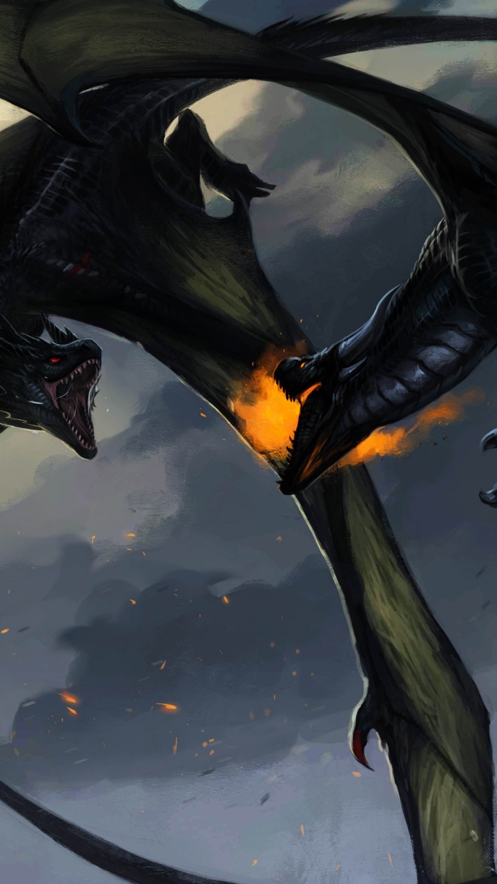 Schwarzer Drache Mit Orangefarbenen Flügeln Abbildung. Wallpaper in 720x1280 Resolution
