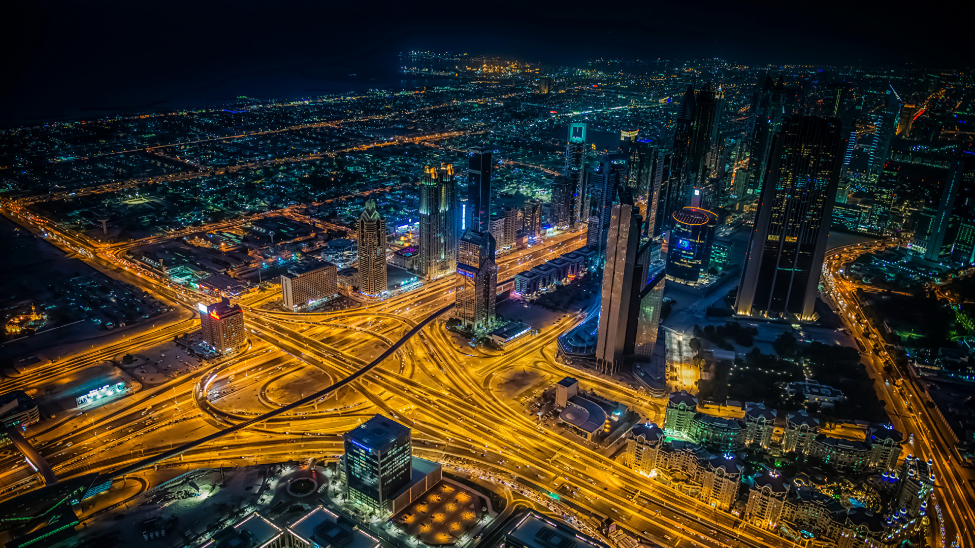 Aerial View of City During Night Time. Wallpaper in 1920x1080 Resolution