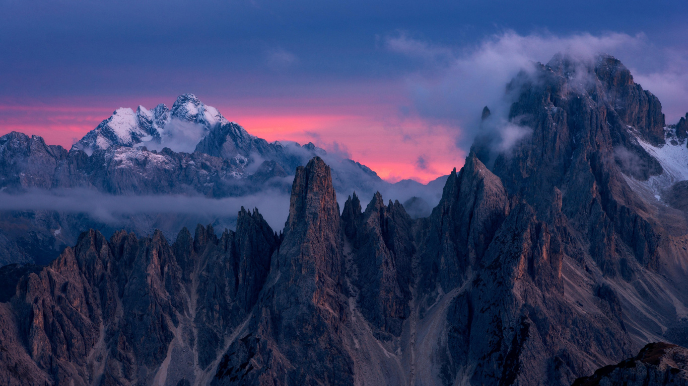 Groupe Cadini, Lac Misurina, Alpes, Monte Pelmo, Nature. Wallpaper in 1366x768 Resolution