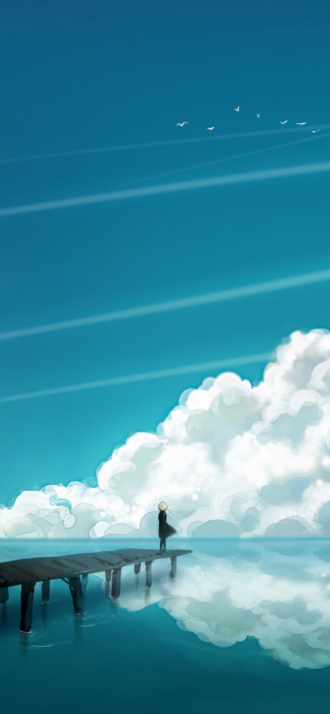 White Clouds and Blue Sky. Wallpaper in 1125x2436 Resolution