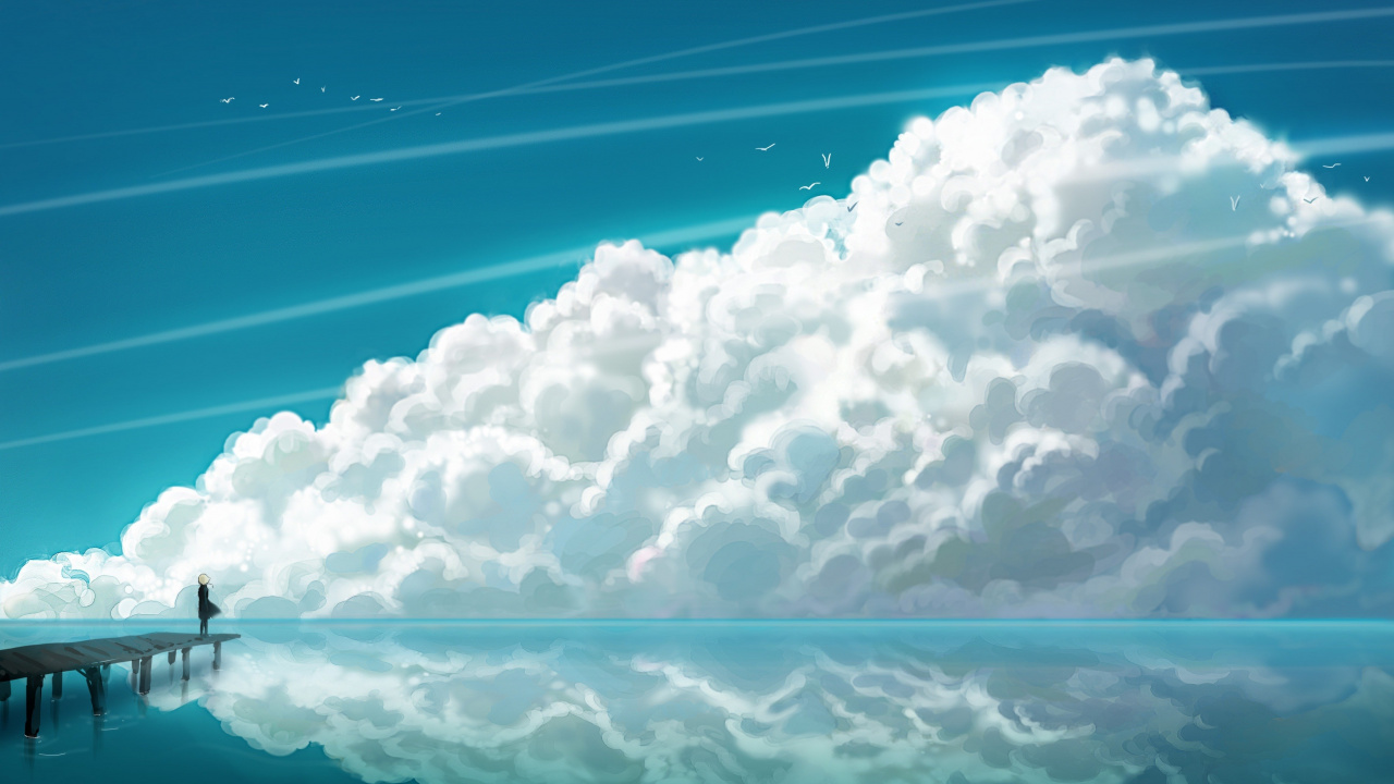 White Clouds and Blue Sky. Wallpaper in 1280x720 Resolution