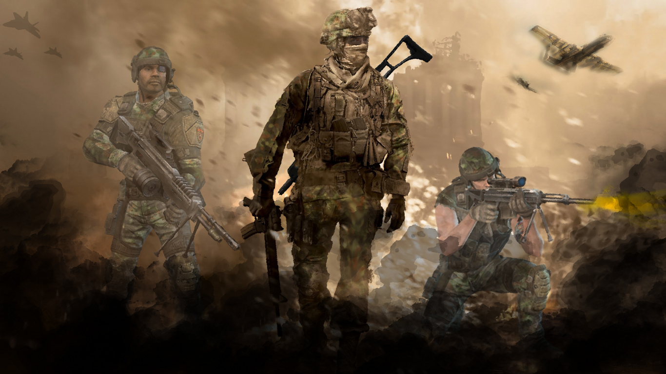 Call of Duty Modern Warfare 2, Call of Duty 4 Modern Warfare, Modern Warfare 2 Ghost, Soldado, Ejército. Wallpaper in 1366x768 Resolution