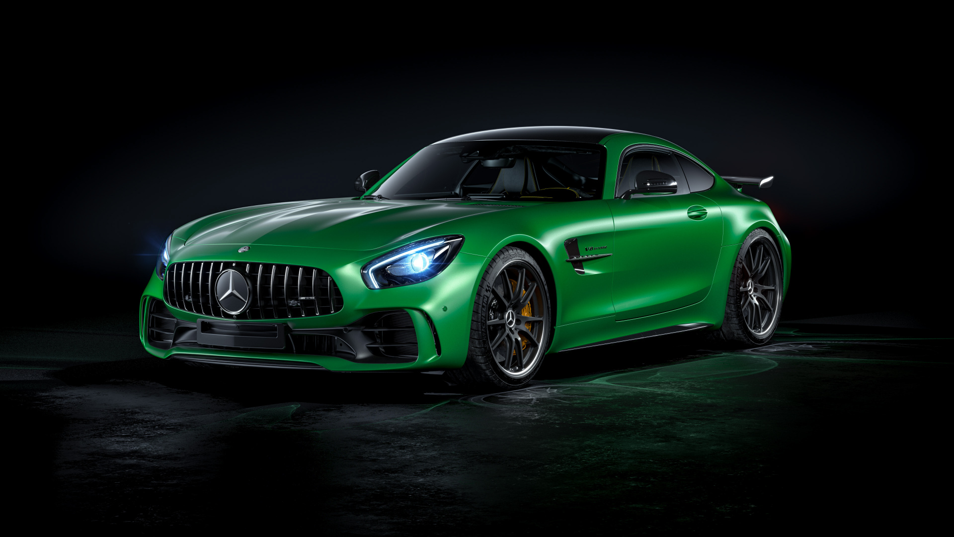 Green Mercedes Benz Coupe on Black Background. Wallpaper in 1920x1080 Resolution