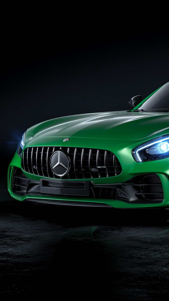 Mercedes Benz Coupé Vert Sur Fond Noir. Wallpaper in 720x1280 Resolution