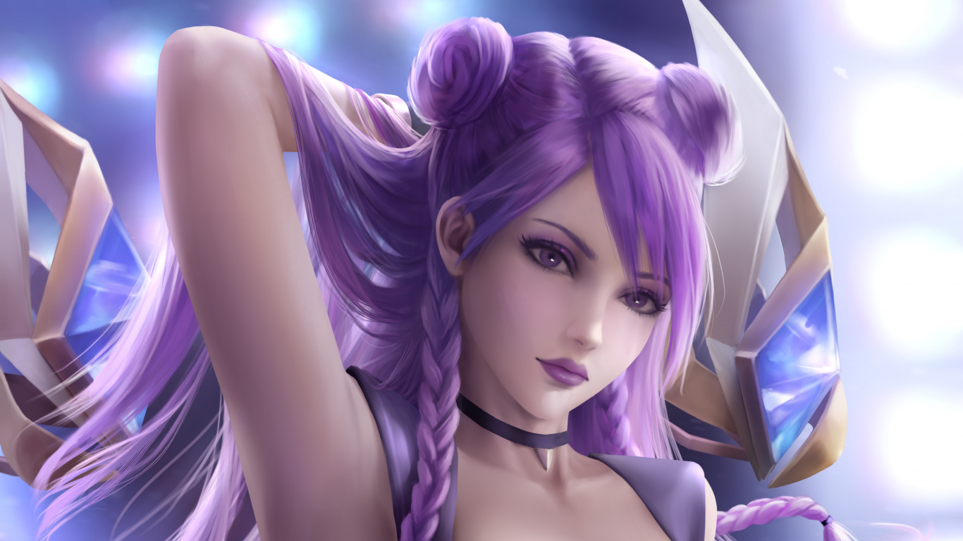 League of Legends, Purple, Violet, Blue, Anime. Wallpaper in 1366x768 Resolution