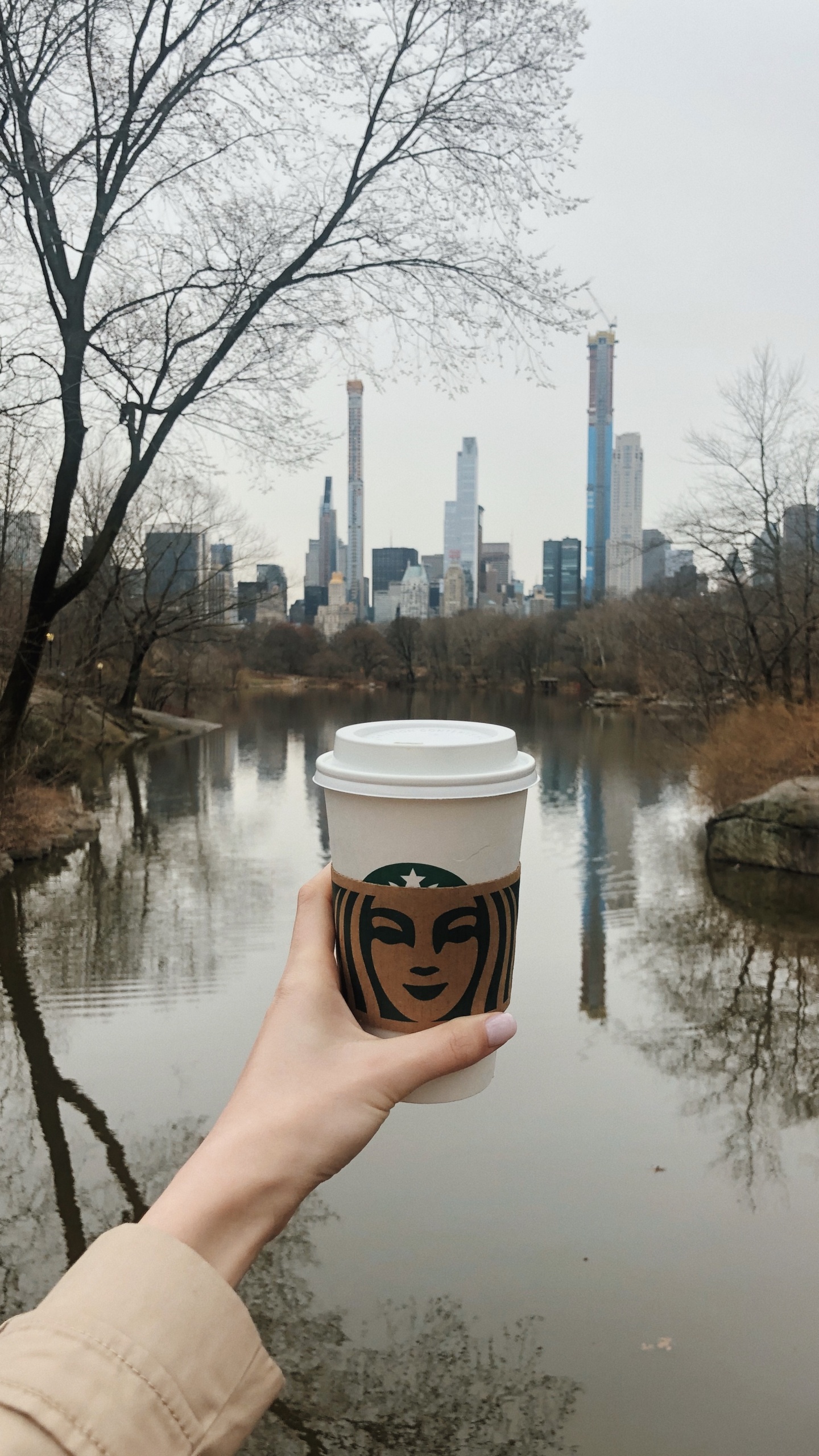 Person Mit Weißem Und Braunem Einwegbecher. Wallpaper in 1440x2560 Resolution