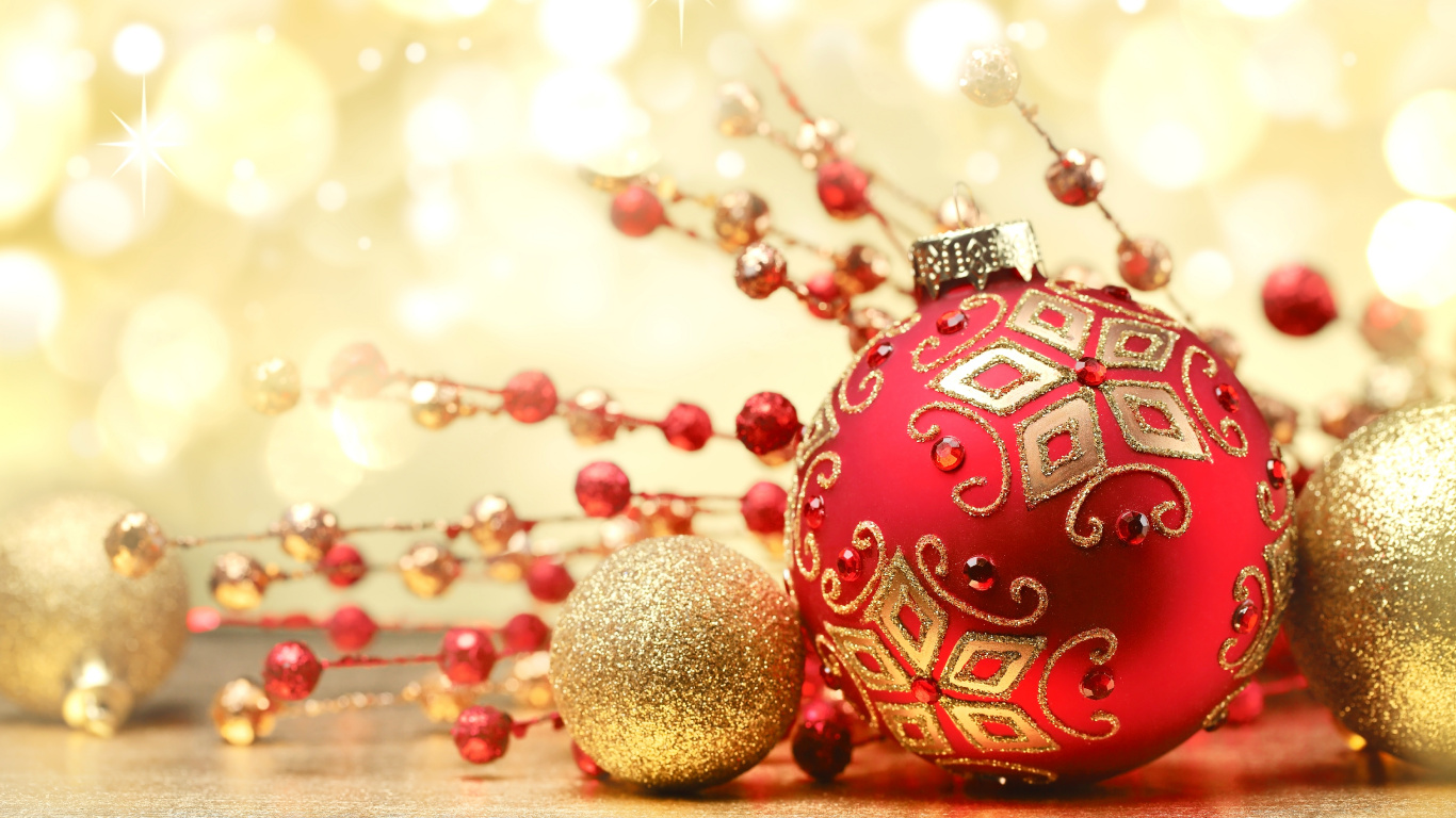 Le Jour De Noël, Ornement de Noël, Décoration de Noël, Arbre de Noël, Nouvelle Année. Wallpaper in 1366x768 Resolution