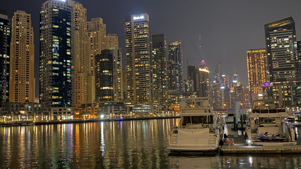 Dubaï, La Marina De Dubaï, Paysage Urbain, Eau, Nuit. Wallpaper in 1280x720 Resolution