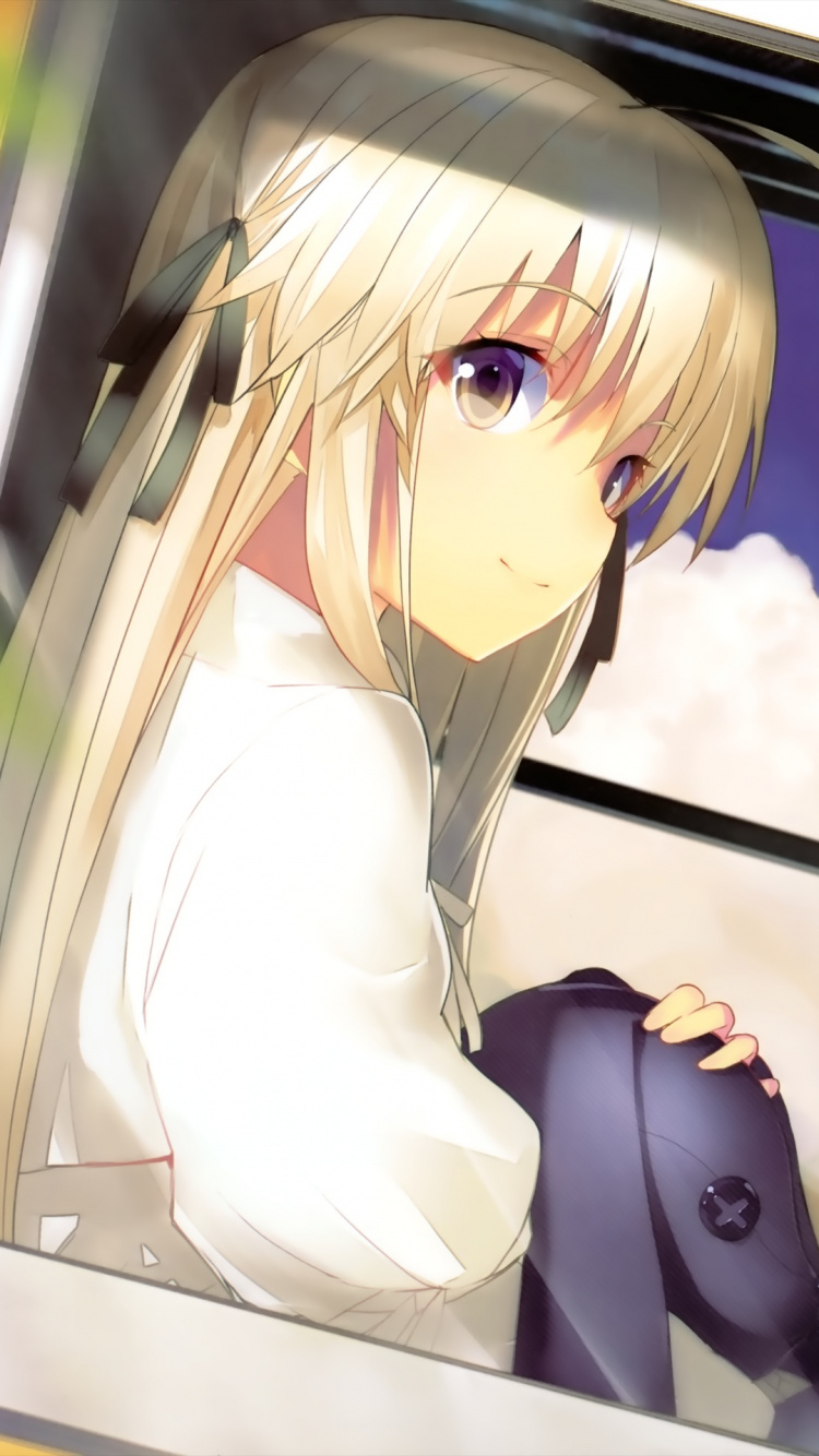 Blonde Haired Woman in White Long Sleeve Shirt Anime Character. Wallpaper in 750x1334 Resolution