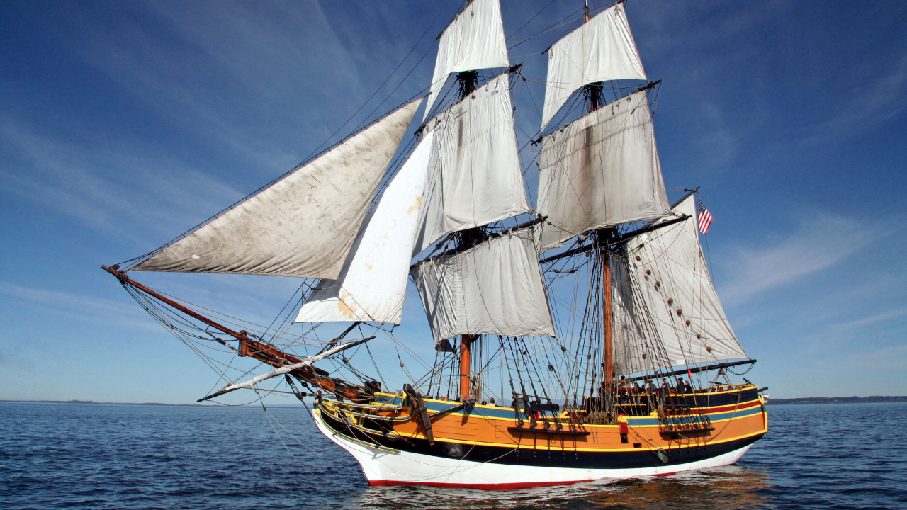 Brown and White Sail Boat on Sea During Daytime. Wallpaper in 1280x720 Resolution