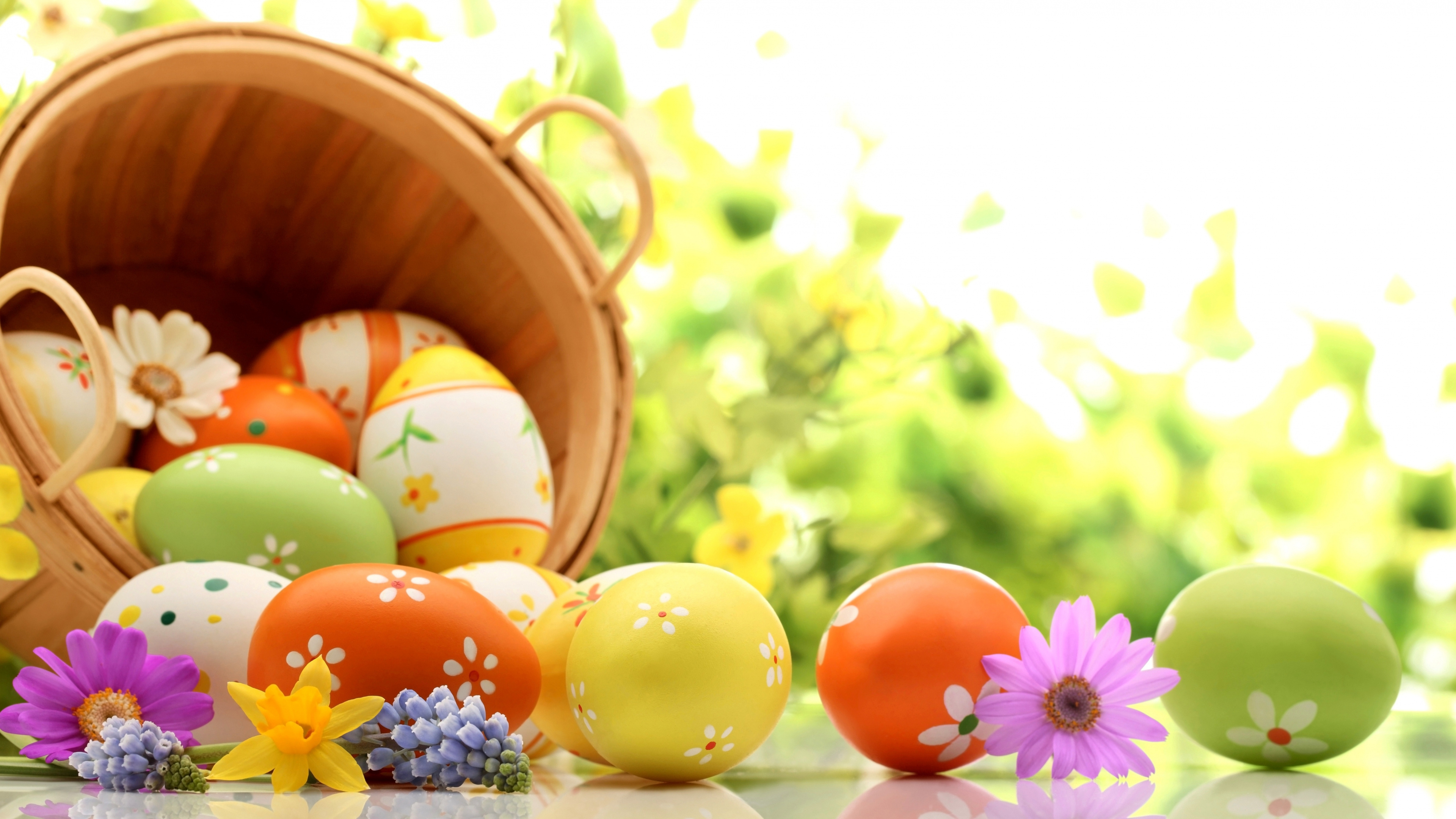 Conejito de Pascua, Huevo de Pascua, Canasta de Pascua, Pascua, Resurreccion. Wallpaper in 3840x2160 Resolution