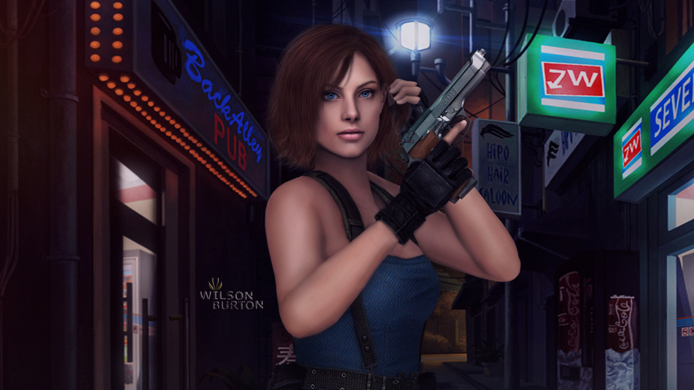 Frau in Blauer Jeansweste Mit Schwarzem Und Rotem Mikrofon. Wallpaper in 1366x768 Resolution